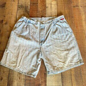Vintage Wrangler Striped Light Blue Denim Shorts With Pleated Front & Button Clo